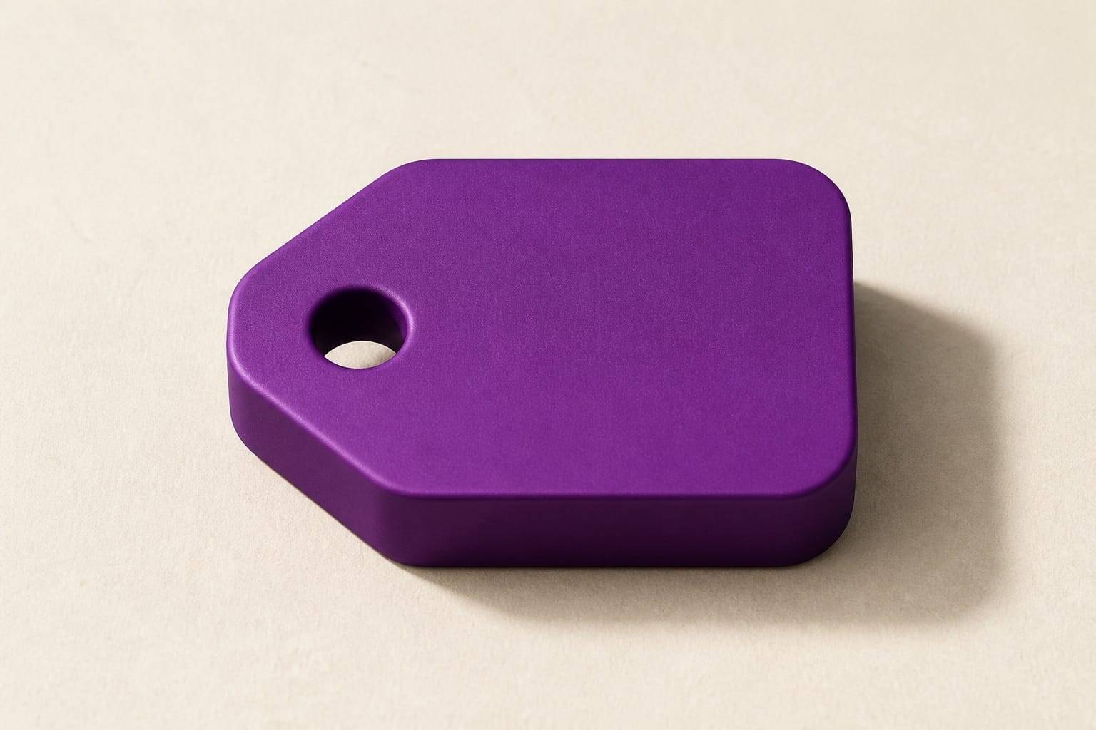 A purple sculptural tag representing topic categories