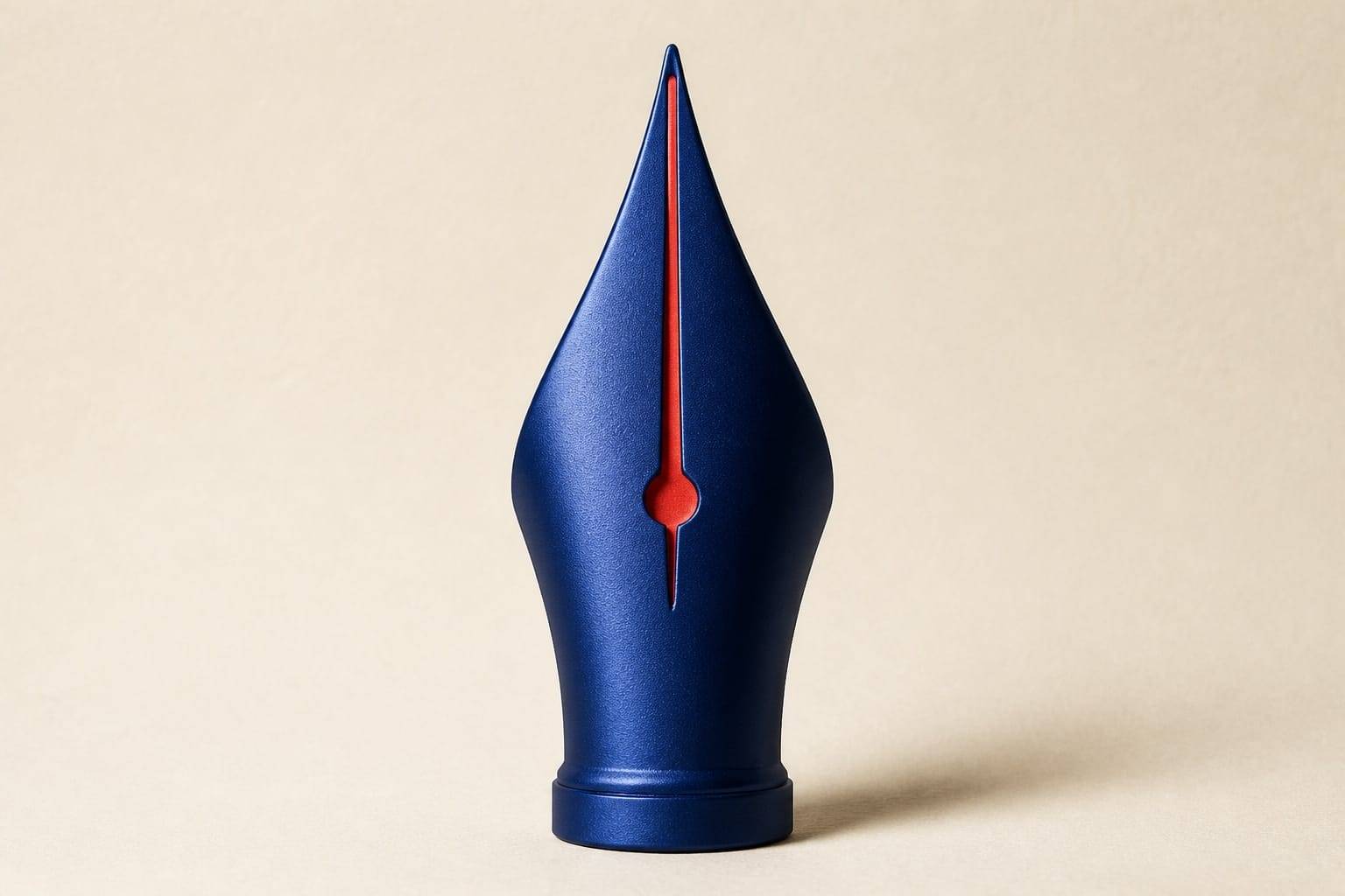 A blue fountain pen nib representing writing and ideas